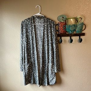 Zenana Olive Leopard Slouchy Open Pocket Cardigan Size XL